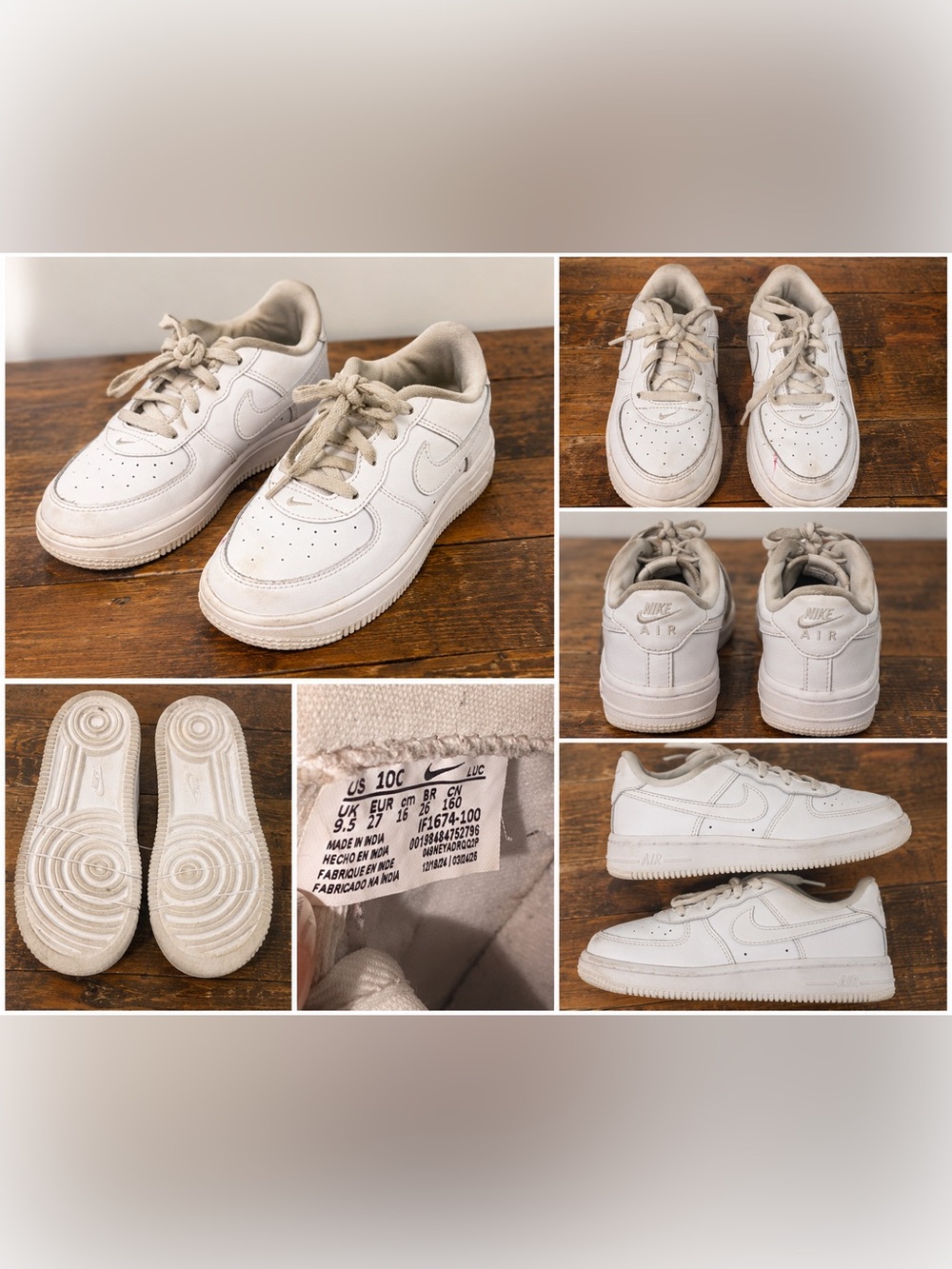 Nike Air Force 1 Low White Kids Shoes Sneakers Size 10C